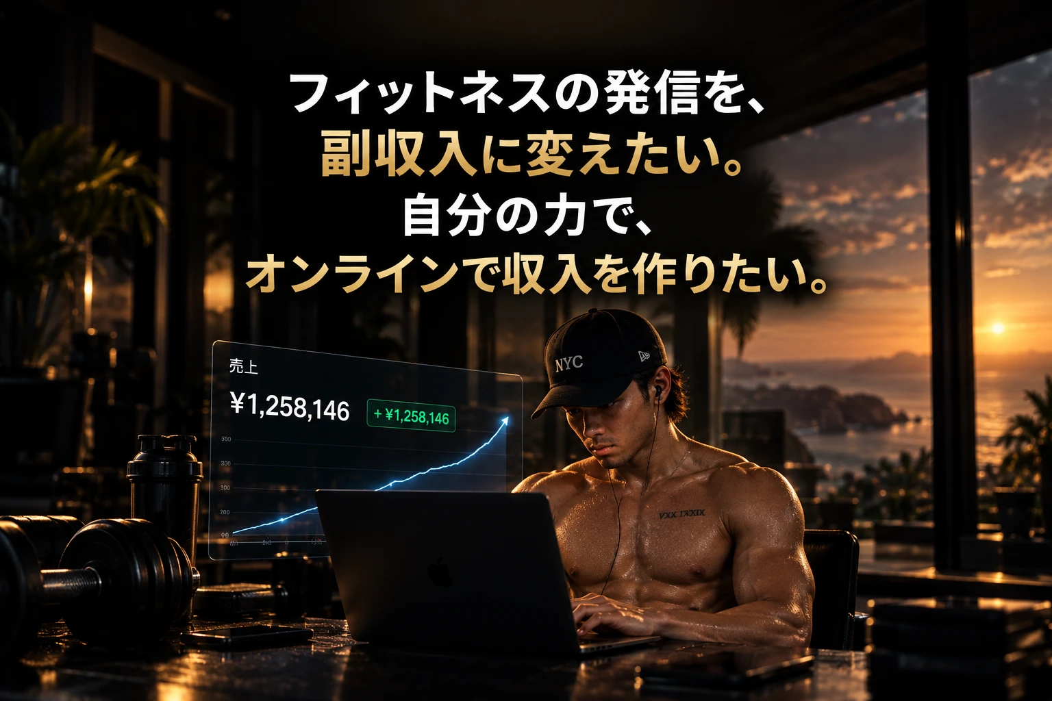 フィットネスの発信を、副収入に変えたい。自分の力で、オンラインで収入を作りたい。